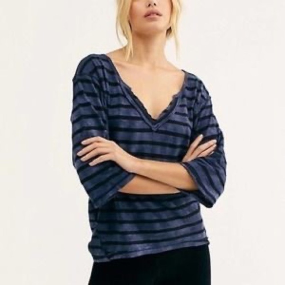 We the free blue and black stripe shirt size small